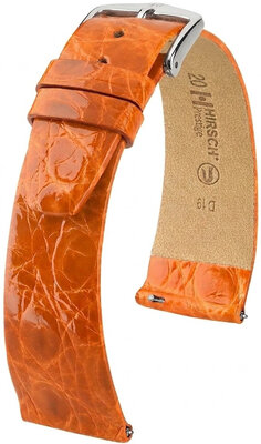 Bracelet en cuir Hirsch Prestige 02208176-2, orange, peau de crocodile, Quick Release
