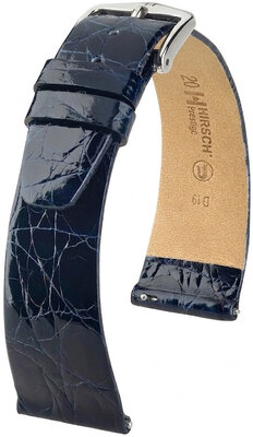 Bracelet en cuir Hirsch Prestige 02208180-2, bleu, peau de crocodile, Quick Release