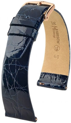Bracelet en cuir Hirsch Prestige 02208180-7, bleu, peau de crocodile, Quick Release