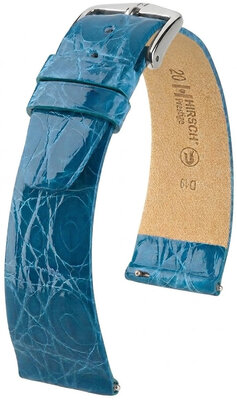 Bracelet en cuir Hirsch Prestige 02208183-2, bleu, peau de crocodile, Quick Release
