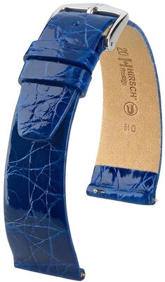 Bracelet en cuir Hirsch Prestige 02208185-2, bleu, peau de crocodile, Quick Release