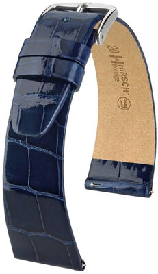 Bracelet en cuir Hirsch Prestige 02307180-2, bleu, peau d'alligator, Quick Release