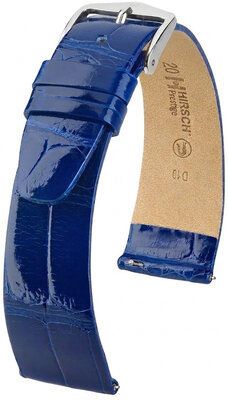 Bracelet en cuir Hirsch Prestige 02307182-2, bleu, peau d'alligator, Quick Release