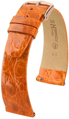 Bracelet en cuir Hirsch Prestige 02308176-7, orange, peau de crocodile, Quick Release