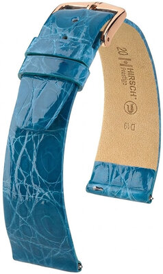 Bracelet en cuir Hirsch Prestige 02308183-7, bleu, peau de crocodile, Quick Release