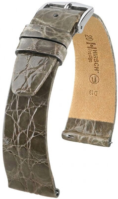 bracelet de montre en cuir Hirsch Prestige L 02208030-2, gris, cuir de crocodile, longueur L, Quick Release