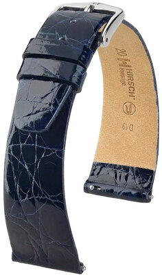 bracelet en cuir Hirsch Prestige L 02208080-2, bleu, cuir de crocodile, longueur L, Quick Release