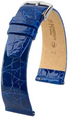 bracelet en cuir Hirsch Prestige L 02208085-2, bleu, cuir de crocodile, longueur L, Quick Release