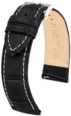 bracelet en cuir Hirsch Duke 01028151-2, noir, veau, longueur M, Quick Release