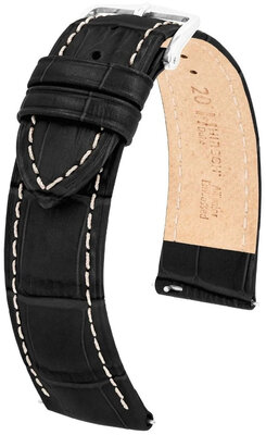 bracelet en cuir Hirsch Duke L 01028051-2, noir, veau, longueur L, Quick Release