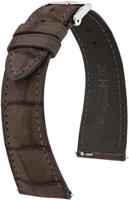 bracelet en cuir Hirsch London Nubuk L 04277010-2, marron, cuir d'alligator, longueur L, Quick Release