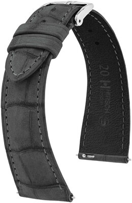 bracelet en cuir Hirsch London Nubuk L 04277030-2, gris, cuir d'alligator, longueur L, Quick Release