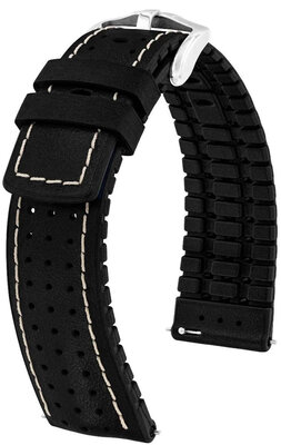 Bracelet en cuir Hirsch Tiger L 0915002050-2, noir, veau, longueur L, Quick Release
